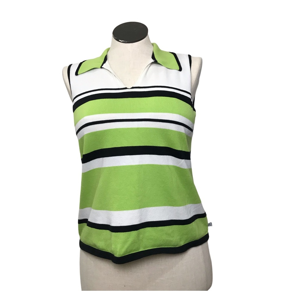 Liz Claiborne Sleeveless Shirt Women’s Petite M Multicolor Stripes Collared Neck